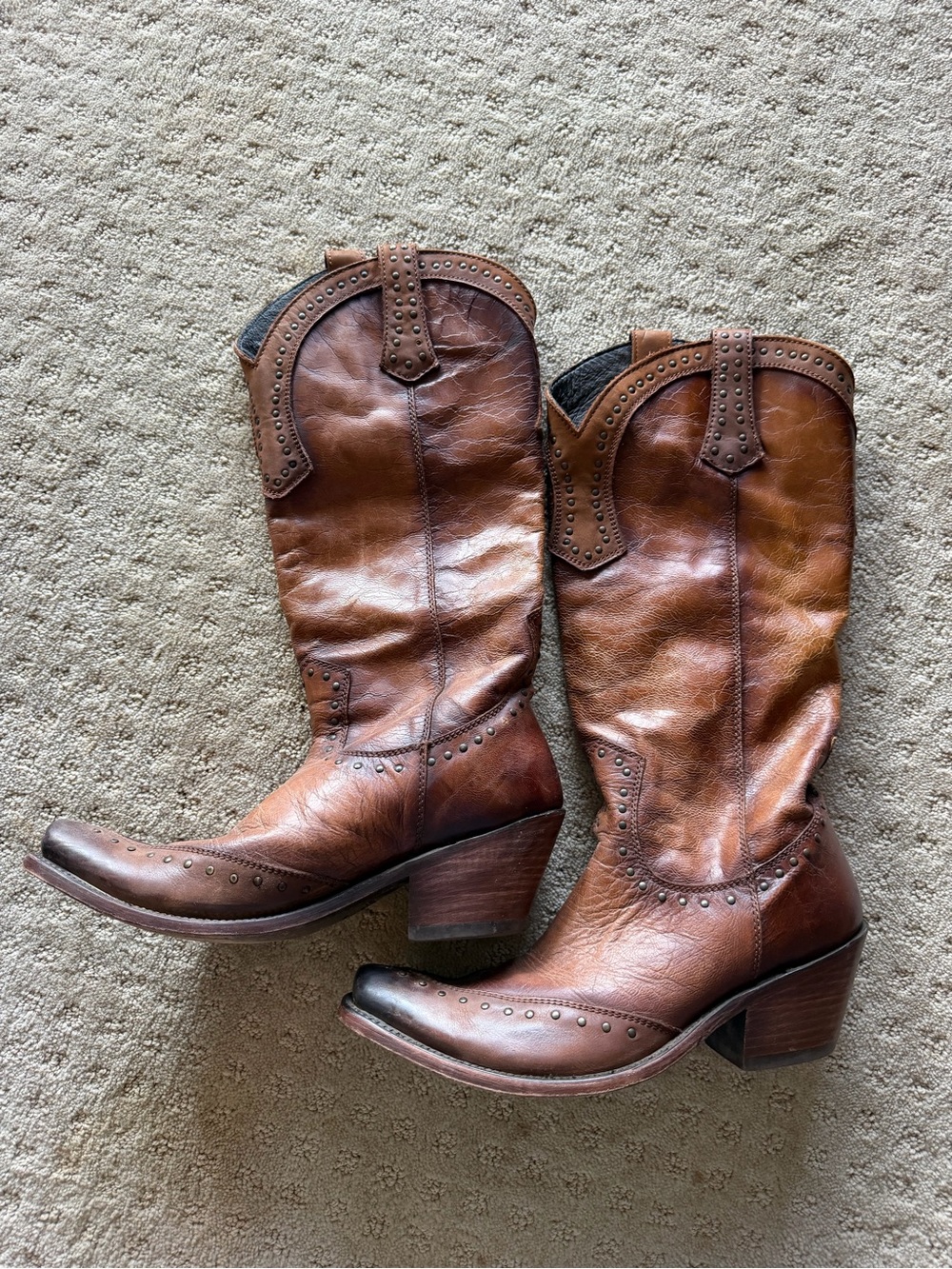 Liberty Black Women's Brown Studded Leather Western Cowboy Boots